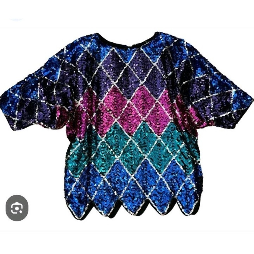 Vtg Praise Hymn Tunic Top Sequin Colorful Size S 80's Disco Multicolor Dolman